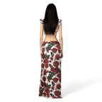 MALENA Long Skirt back view by BILEYA COUTURE – floral silk maxi skirt with luxury resort style and flowing silhouette