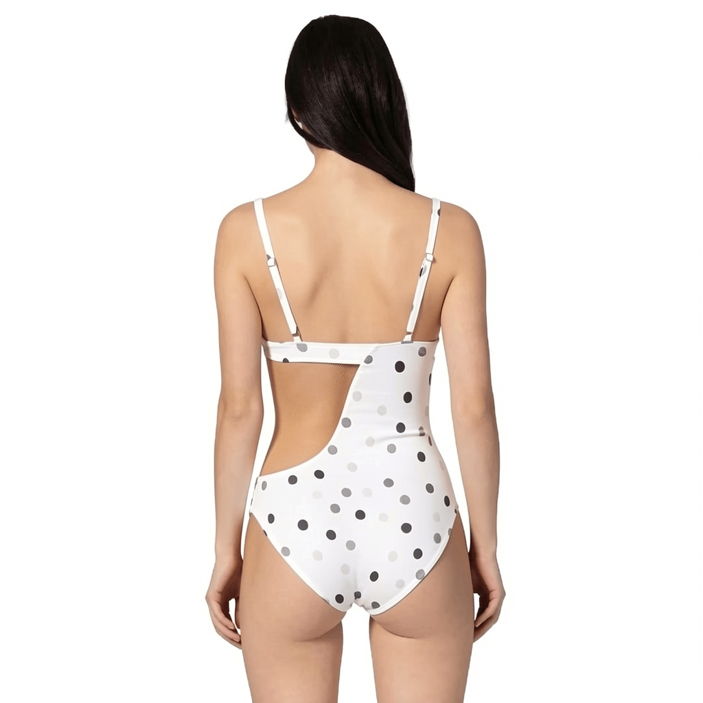MONA White swimsuit with black polka dots by BILEYA COUTURE