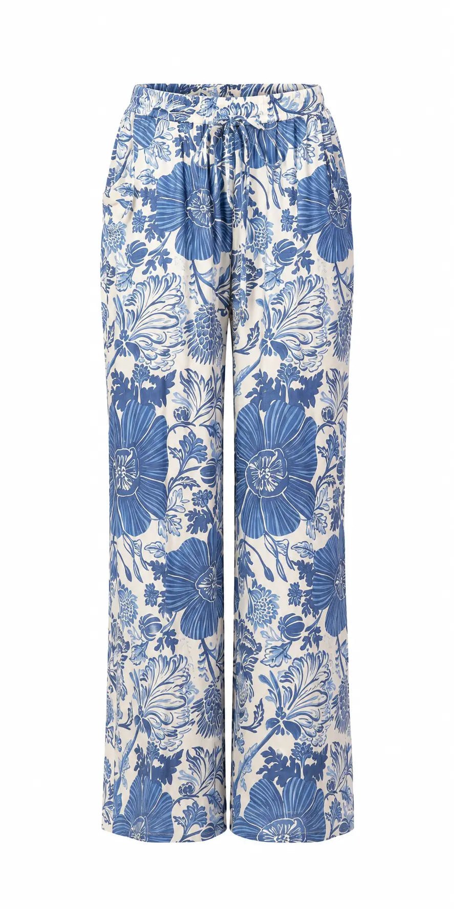 MORGANA BLUE SILK LONG TROUSERS - BILEYA COUTURE