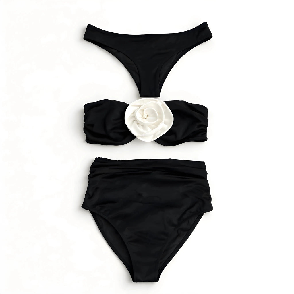 ROZALI BLACK 3D set by BILEYA COUTURE – luxury three-piece bikini set with one top and two bottoms for elegant resort style