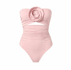ROZALI PINK 3D front view by BILEYA COUTURE – luxury pink one-piece swimsuit with couture rose and sophisticated resort style
