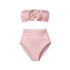ROZALI PINK 3D front view by BILEYA COUTURE – luxury pink bikini with handmade rose and boutique designer style