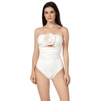 ROZALI WHITE One-Piece by BILEYA COUTURE – luxury white swimsuit with handmade rose and elegant high-end resort wear