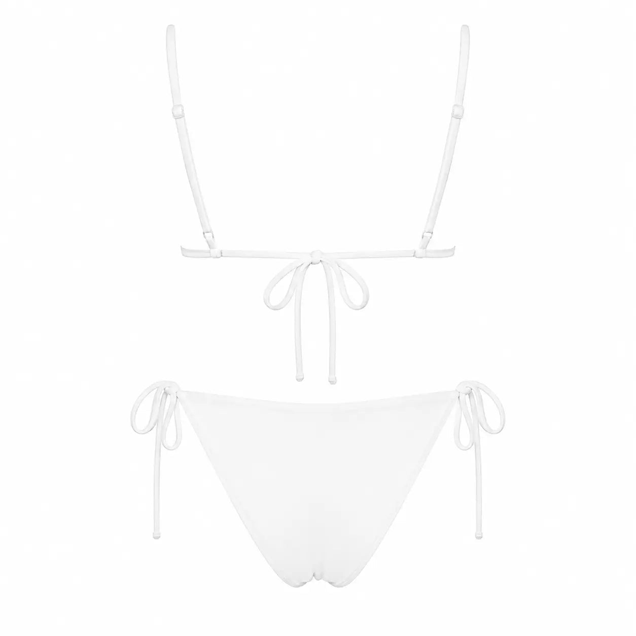 Back view of white luxury bikini with gold details by BILEYA COUTURE, premium designer swimwear on a clean white background